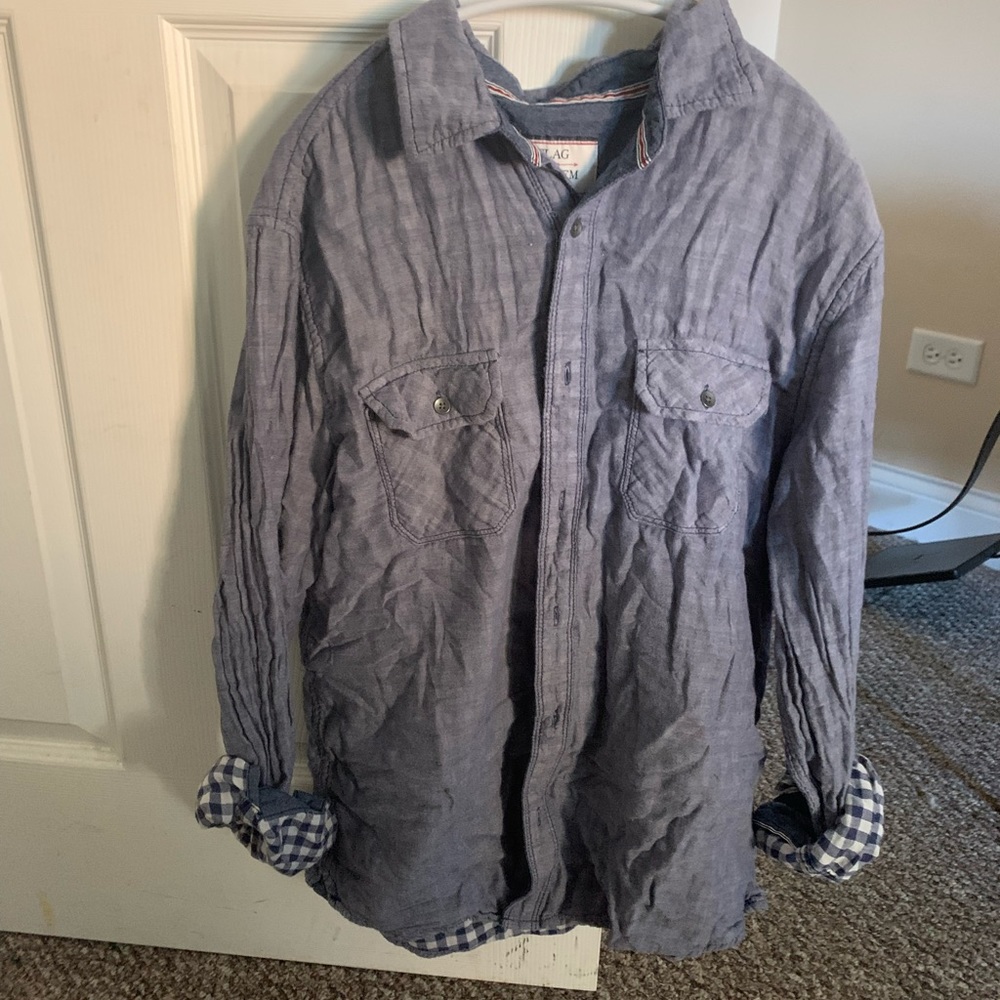 Flag and Anthem button down shirt. Blue. Large